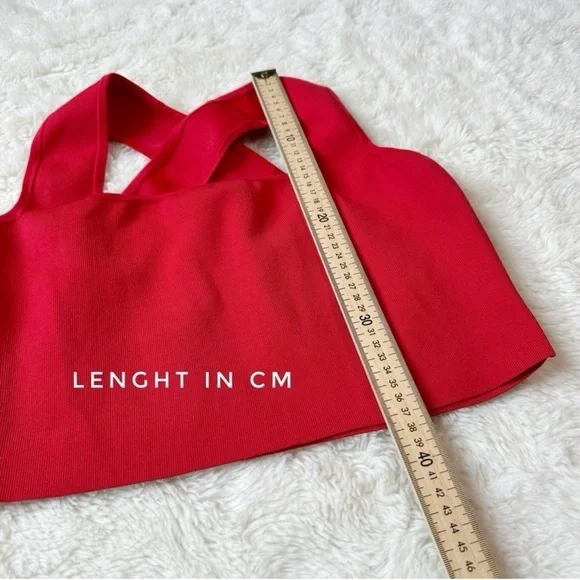 H&M Women Red Ribbed Cross Back Crop Top LARGE Preppy Bodycon Contemporary - Picture 5 of 8